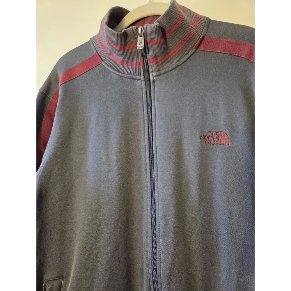 The North Face Full Zip Track Athletic Jacket Gray Maroon Stripe Men’s Large